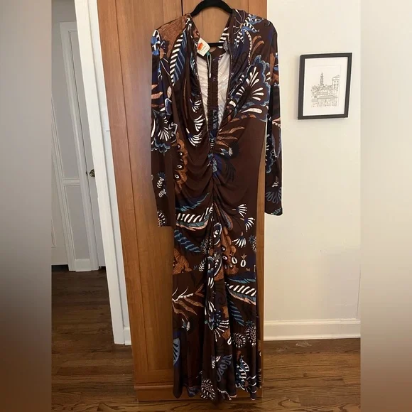 Farm Rio Delicate Garden Dress Brown Floral Large - Picture 3 of 4